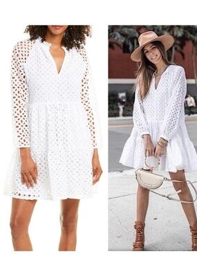 J. Crew Coquette Boho Bridal Coastal White Eyelet Lace Long SLV Tiered Dress XXS